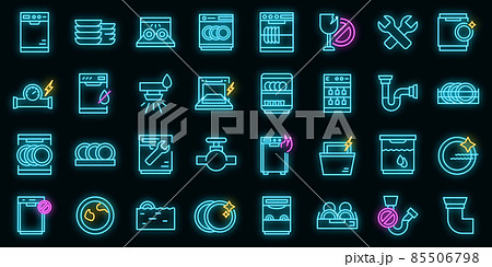 Repair dishwasher icons set vector neon Repair dishwasher icons set vector neon 85506798