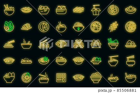 Korean cuisine icons set vector neon 85506881