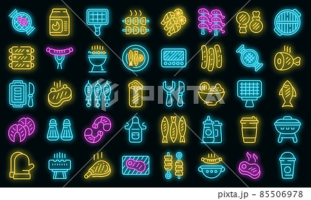 Grilled food icons set vector neon Grilled food icons set vector neon 85506978