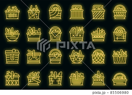 Picnic basket icons set vector neon 85506980