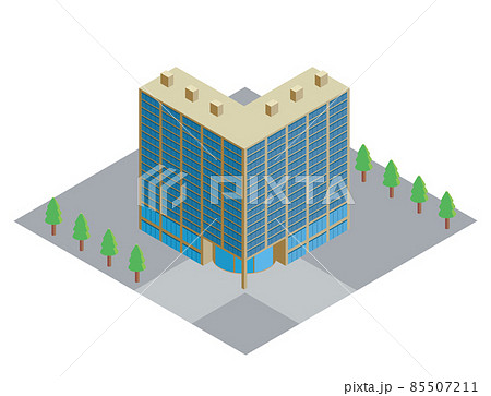 アイソメトリックスの建築物 L字型商業ビル ビルディングの立体イラスト 3dのイラスト素材
