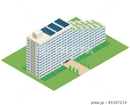 アイソメトリックスの建築物 屋上太陽光発電ソーラーパネルがあるマンションの立体イラスト 3D アイソメトリックスの建築物 屋上太陽光発電ソーラーパネルがあるマンションの立体イラスト 3D 85507214