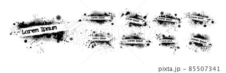 Set of grunge elements from blots. Paint stains black blotch background. Grunge Design Element. Brush Strokes. Frame for text. Vector illustration 85507341