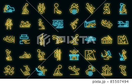 Careless person icons set vector neon 85507494