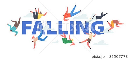 Falling People Concept. Unhappy Male and Female Characters Falling Down due Stumbling, Slipping, Accident, Injury 85507778