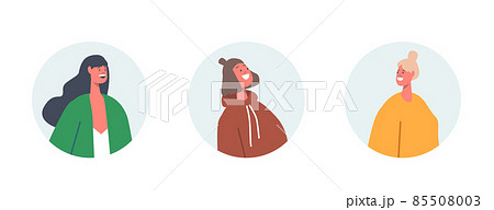 Set of Women Avatars, Isolated Round Icons. Happy Smiling Female Characters with Different Appearance. Girls Portraits Set of Women Avatars, Isolated Round Icons. Happy Smiling Female Characters with Different Appearance. Girls Portraits 85508003