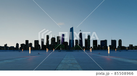 Panoramic view of empty concrete tiles floor with city skyline 85508966