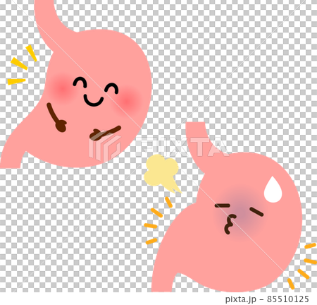 食べ過ぎた胃と笑顔の胃のキャラクター 85510125
