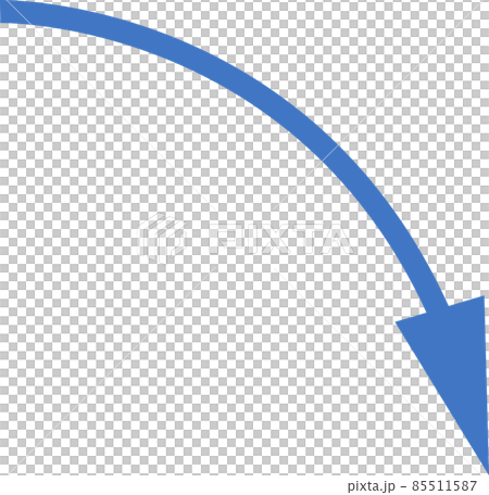 右肩向下傾斜的藍色箭頭的簡單圖示 85511587