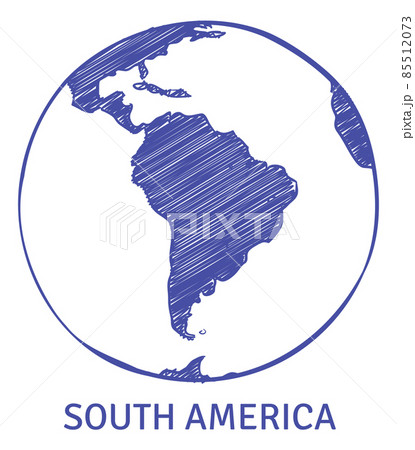 South america on globe. Blue ink pen sketch 85512073