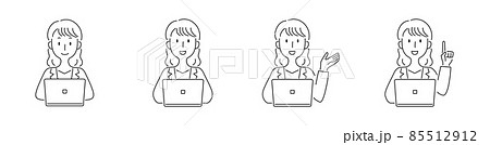 手描き風・パソコンを操作する女性のベクターイラスト 85512912