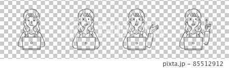 手描き風・パソコンを操作する女性のベクターイラスト 85512912