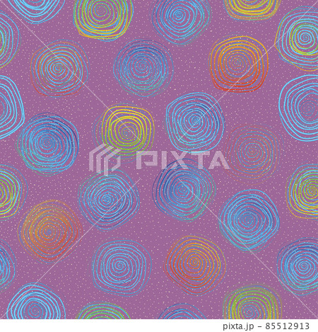 Rainbow spiral linear circles and polka dots seamless pattern. Geometric background. Vector 85512913