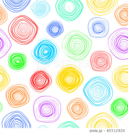 Rainbow spiral linear circles seamless pattern. Retro background. Vector 85512920