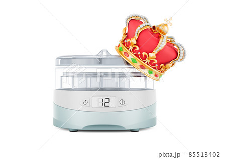 Automatic yogurt maker with golden crown, 3D rendering 85513402