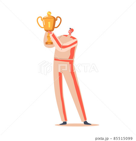 Sportsman with Gold Goblet Isolated on White Background. Sportive Male Character Celebrate Victory Holding with Cup Sportsman with Gold Goblet Isolated on White Background. Sportive Male Character Celebrate Victory Holding with Cup 85515099