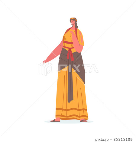 Ancient Rome Citizen Female Character in Tunic and Sandals. Roman Woman in Traditional Clothes, Historical Costume 85515109