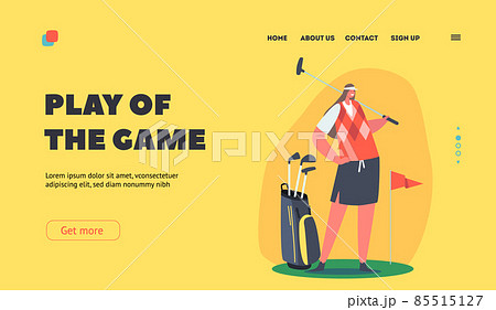 Sportswoman Golf Hobby and Outdoor Leisure Activity Concept Landing Page Template. Golfer Woman Posing with Golf Club Sportswoman Golf Hobby and Outdoor Leisure Activity Concept Landing Page Template. Golfer Woman Posing with Golf Club 85515127