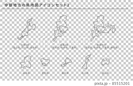 Map of Japan, prefecture map icon set 2 of Chubu region, vector material Map of Japan, prefecture map icon set 2 of Chubu region, vector material 85515201