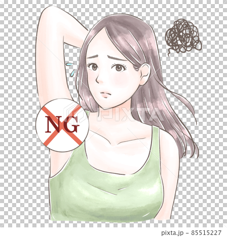 脇に悩みを抱える女性 NG 水彩風 脇に悩みを抱える女性 NG 水彩風 85515227