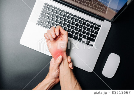 Arthritis hand. Arthritis office syndrome is consequence of computer. Hand pain in man injury wrist. Health care and medical concept. Arthritis hand. Arthritis office syndrome is consequence of computer. Hand pain in man injury wrist. Health care and medical concept. 85515667