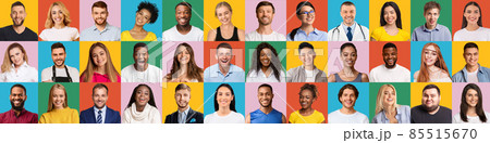Various people showing positive emotions on colorful backgrounds, set Various people showing positive emotions on colorful backgrounds, set 85515670