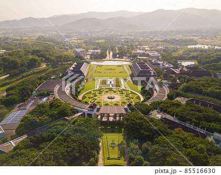 Aerial view of Mae Fah Luang University the most beautiful public university in Thailand. Located in Chiang Rai province. 85516630