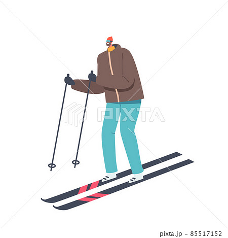 Sport Activity, Lifestyle. Athlete Man in Warm Clothes, Helmet and Sunglasses Skiing Isolated on White Background Sport Activity, Lifestyle. Athlete Man in Warm Clothes, Helmet and Sunglasses Skiing Isolated on White Background 85517152