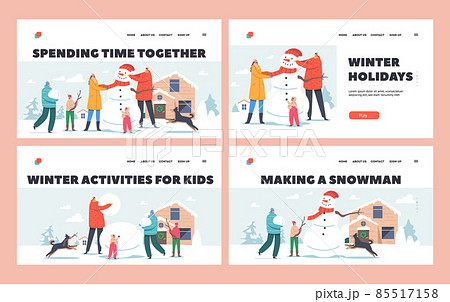People Playing on Christmas Holidays. Landing Page Template Set. Happy Family Parents with Kids Making Funny Snowman People Playing on Christmas Holidays. Landing Page Template Set. Happy Family Parents with Kids Making Funny Snowman 85517158
