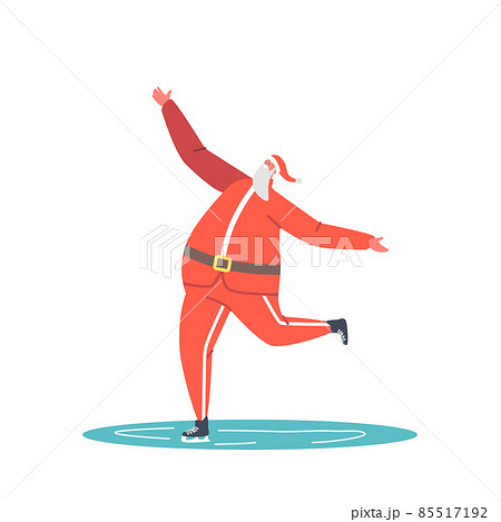Happy Santa Claus Skating in Park Performing Leisure Outdoor Activities. Christmas Character Figure Skating on Pond 85517192