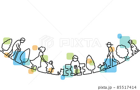 いろいろな人々の線画イラスト　色付き 85517414