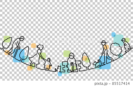 いろいろな人々の線画イラスト　色付き 85517414