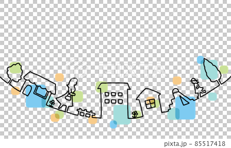 街並みの線画イラスト　色付き 85517418
