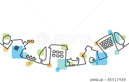 街並みの手描き線画イラスト　色付き 85517430