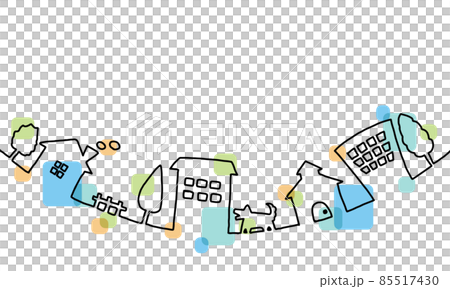 街並みの手描き線画イラスト　色付き 85517430