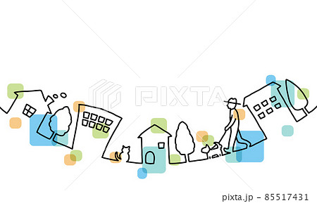 街並みの手描き線画イラスト　色付き 85517431