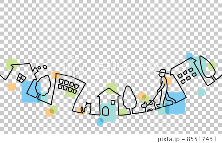 街並みの手描き線画イラスト　色付き 85517431