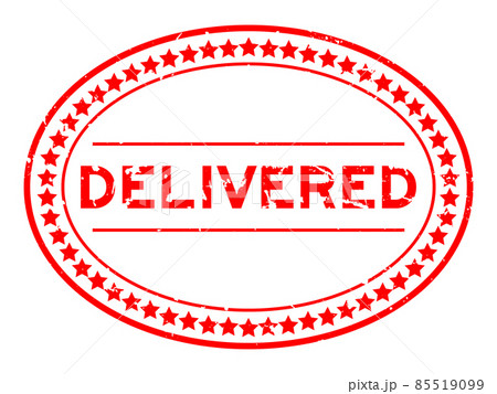 Grunge red delivered word oval rubber seal stamp on white background 85519099