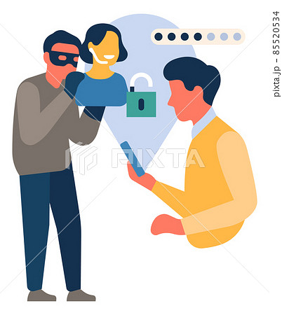Scammer stealing user data. Online fraud concept Scammer stealing user data. Online fraud concept 85520534