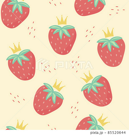 Cute strawberry. Ripe fruit, garden berry. An endless pattern of green leaves. For wrapping paper. Ideal for wallpaper, surface textures, textiles. 85520644