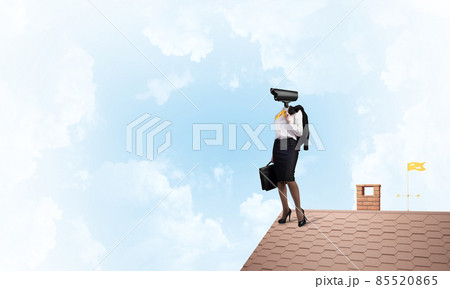 Concept of security and privacy protection with camera headed woman 85520865