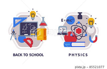 School Education Composition with Text Caption and Educational Objects Vector Set 85521077
