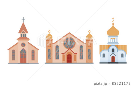 Orthodox and Jewish Church Building or Religious House as Place of Worship Vector Set 85521175