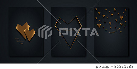 Happy Valentines day vector set greeting card. Gold heart on black background. Golden holiday poster with text, jewels. Concept for Valentines banner, flyer, party invitation, jewelry gift shop Happy Valentines day vector set greeting card. Gold heart on black background. Golden holiday poster with text, jewels. Concept for Valentines banner, flyer, party invitation, jewelry gift shop 85521538