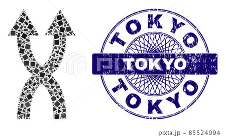Textured Tokyo Badge and Geometric Shuffle Arrows Up Mosaic 85524094