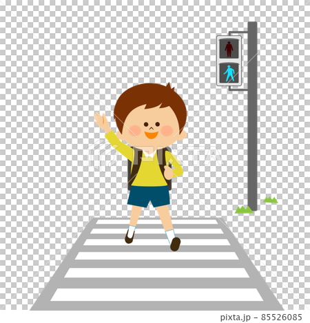 交通安全 青信号で横断歩道を渡る子供 交通安全 青信号で横断歩道を渡る子供 85526085