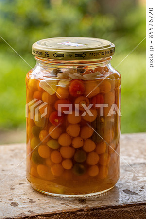 Itaja, Goias, Brazil - 12 24 2021: Pickled Goat Pepper with Lemon 85526720