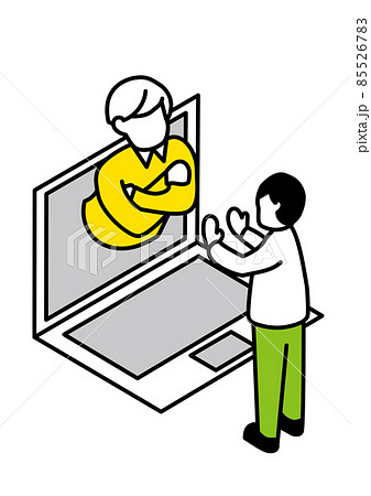 画面ごしに話す二人 飛び出す相手のイラスト素材