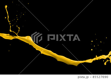 Yellow paint splashes, isolated on black background Yellow paint splashes, isolated on black background 85527690