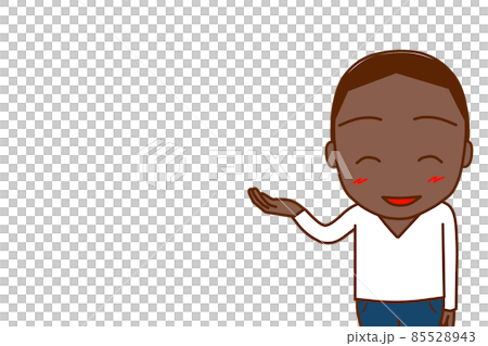 (Front of upper body) There is a copy space. An African man who guides the right side with a smile. 85528943